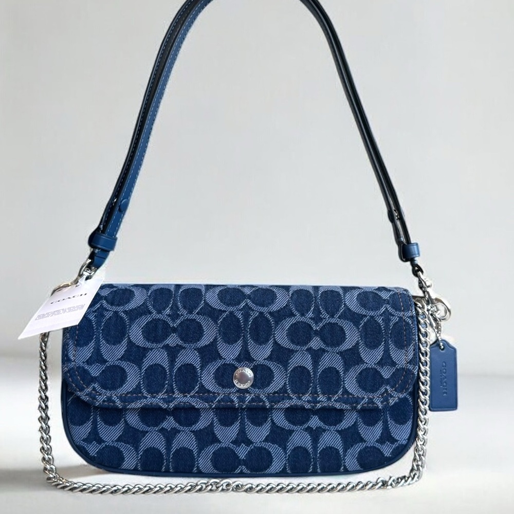 COACH Brook Flap Chain Bag In Signature Denim Crossbody Bag CAT60 - Picture 3 of 13